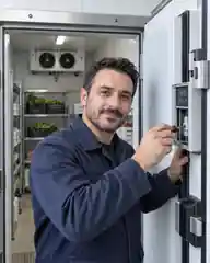 Soğuk Hava Deposu üzerinde çalışan teknisyen
